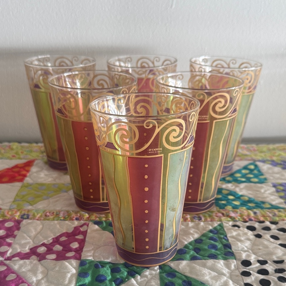 Vintage 70s/80s Colorful Swirl Patterned Glasses Set of 6, Made in Italy